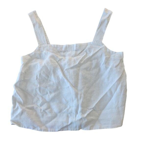 Madewell Contrast-Stitch Squareneck Top in 100% Linen Size M NWT - Picture 2 of 8